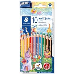 Staedtler Noris Club Triangular Jumbo 10 Assorted Coloured Pencils & Sharpn