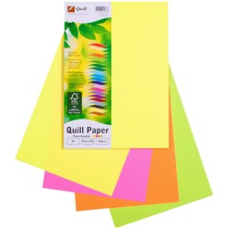 Quill Asst Fluro Colours A4 80gsm Pack of 100  Copy Paper