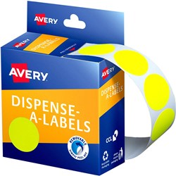 Label Avery Dispenser Pack Circle 24mm Fluro Yellow