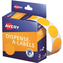 Label Avery Dispenser Pack Circle 24mm Fluro Orange