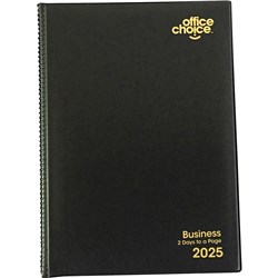 Office Choice 2025 A4 Business Black PVC 2 Day To Page 1hr Appointment Diary